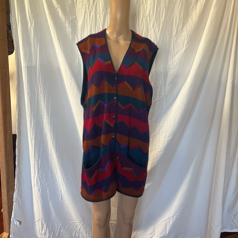 Chompas Alpaca Aztec Southwest Long Sleeveless Sweater Vest Button Large